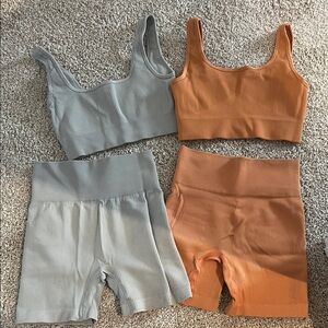 Amazon Ribbed Sports Bra and Shorts Set - Gray and Orange